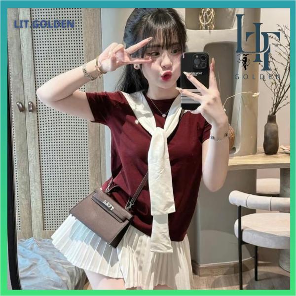 Sét Áo Cổ TRòn Thắt Nơ Thuỷ Thủ Và Chân Váy Xếp LY Phối Đồ ĐƠn Giản CHo NỮ 6