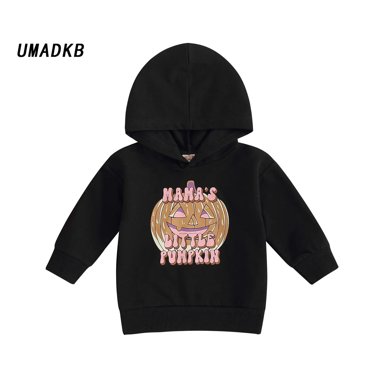 Boys Halloween Long Sleeve Letter Pumpkin Print Hooded Sweatshirts