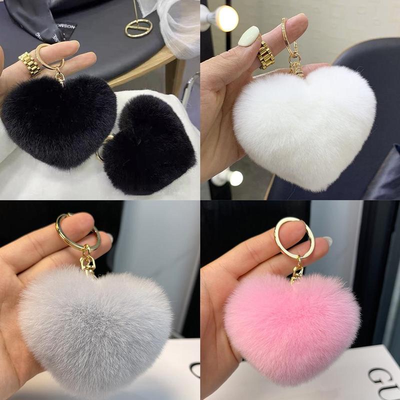 Product Introduction of 【COD】 Love Heart Fur Ball Keychain Peach Heart Plush Car Ornaments Couple Heart Shaped Pendant 18