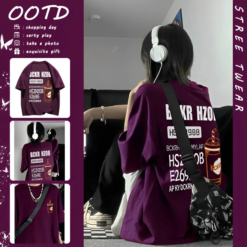 Áo Thun Cotton, Thiết Kế Ngoại Cỡ Màu Tím, Dáng Rộng Vừa Vặn, Hàng Mới Về, Thích Hợp Cho Mùa Hè, Áo Trên