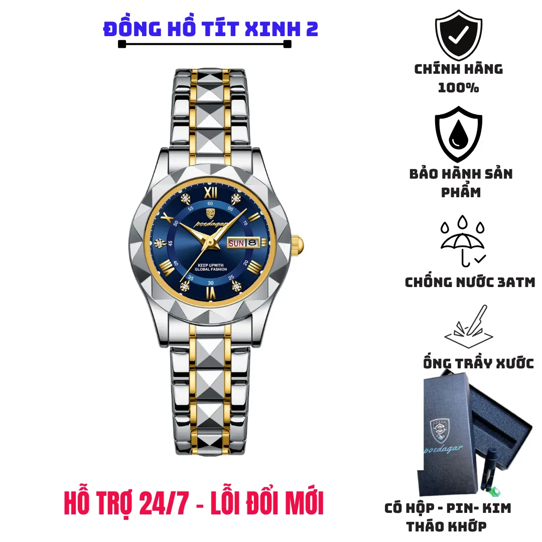 Đồng hồ nữ chống nước dây thép chính hãng Poedagar thời trang công sở cao cấp, dạ quang, chống nước