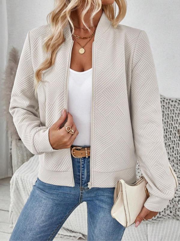 Women's Solid Color Zip Up Jacket, Elegant Casual Long Sleeve Outerwear for Daily Wear, Ladies Clothes for All Seasons 2