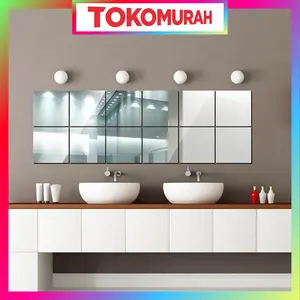 Stiker Cermin Dinding Anti Pecah Tempel Persegi Rectangular 15X15cm Kotak Mirror Wall Decoration Sticker Square PVC Cermin Kaca Tempel Persegi Dekorasi Toilet Kamar Mandi Murah Import R952