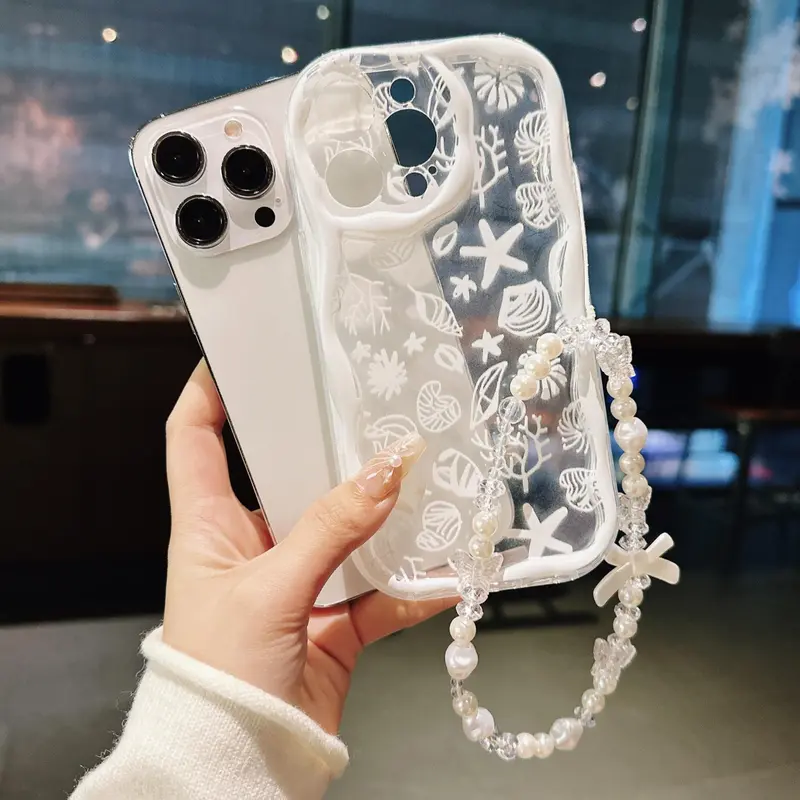Starfish & Shell Pattern Phone Case with Lanyard, Anti-drop Phone Protective Cover, Phone Accessories for iPhone 11 12 13 14 15 Pro Max, Protector, for Smartphone, Cellphone 3