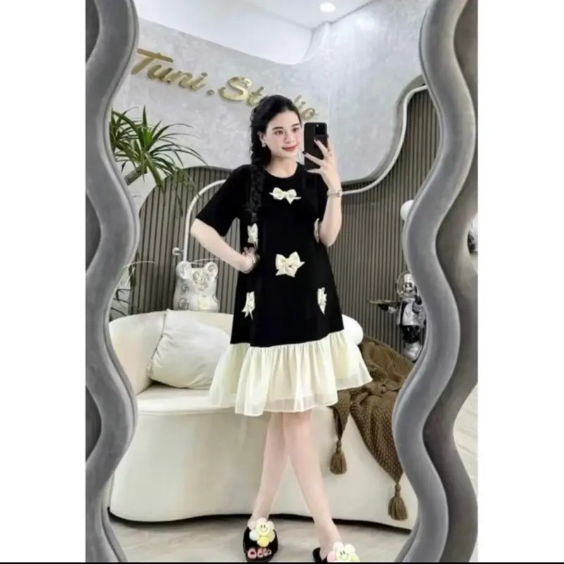 [Mami. Closet ] váy umi dáng A phối chân voan tơ tiểu thư, chân tơ tầng nơ ngực, váy phong cách tiểu thư sang trọng cho các nàng dự tiệc. 1