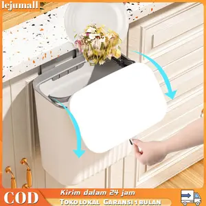 Lejumall Tempat Sampah Dapur Gantung Plastik PP 9L Kapasitas Besar Diameter 29x26x16.5cm Geser Tutup Hiasan Dinding Tanpa Meninju Serbaguna untuk Meja Toilet Kamar Mandi