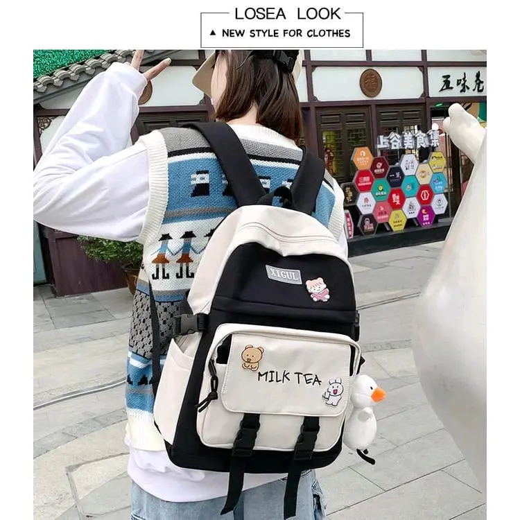NF Milk tea - Ransel tas punggung backpack korean style tanpa gantungan 7
