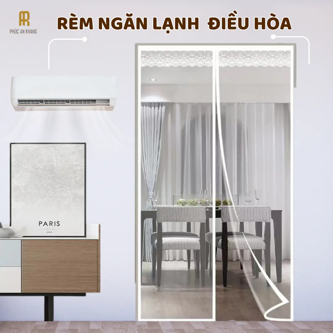 Rèm ngăn gió lạnh điều hoà, Rèm nhựa PVC dày 1mm, vách ngăn phòng điều hoà trong suốt