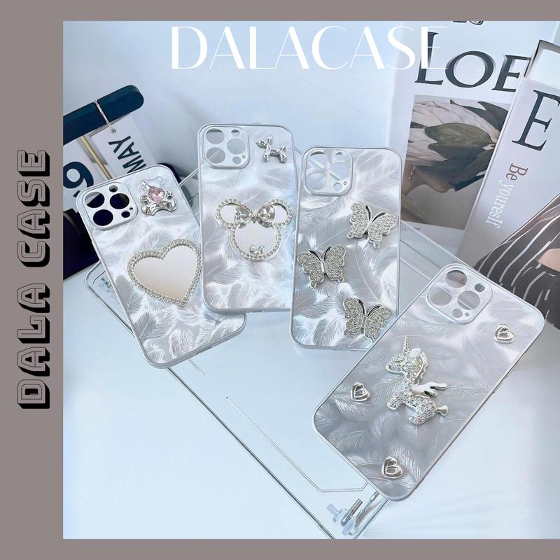 Ốp Lưng Màu Bạc Hoạ Tiết Lông Vũ Đính Charm