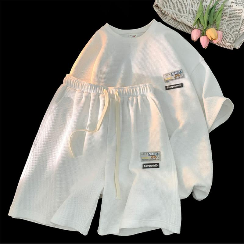 Product Introduction of Bộ Đồ Hai Mảnh, Áo Phông Ngắn Tay Bánh Quế Đóng Dấu Và Quần Đùi, Dành Cho Em Bé Trai Và Bé Gái, Dáng Rộng Vừa Vặn, Phong Cách Hợp Xu hướng Thích Hợp Cho Mùa Hè, Thể Thao Thường Ngày Đẹp Trai 1