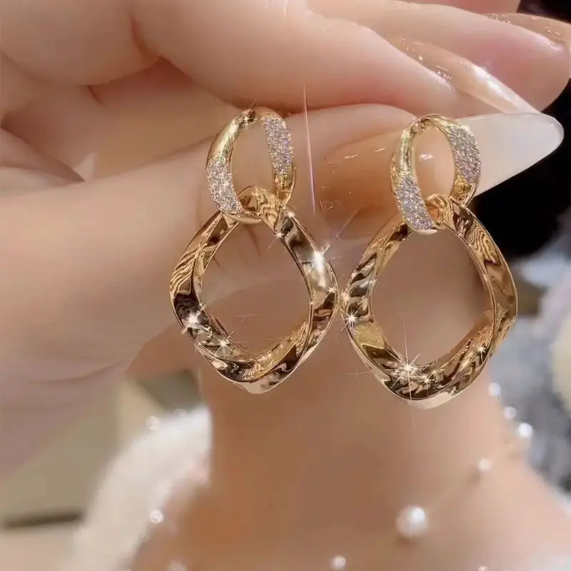 Double-Layer Ring Buckle Circle Zircon Micro-Inlaid Earrings for Women New Exquisite Geometric Niche Design All-Match Earrings