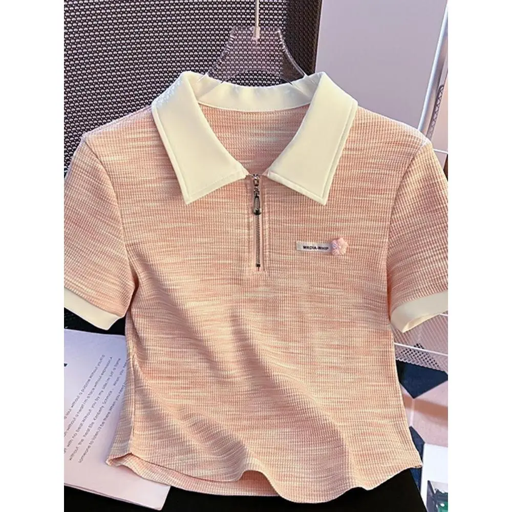 Áo Phông ngắn Tay Áo, Cổ Polo Khóa Kéo Nửa, Áo Crop-Top Nữ Mùa Hè, Xu Hướng, Độc Đáo Và Sang Trọng, Hàng Mới Về Năm 2025
