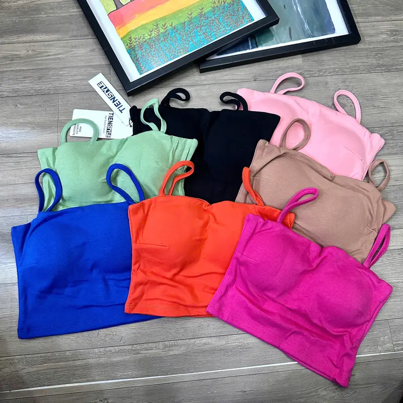 Áo Thun 2 Dây Có Đệm 2 Lớp, Áo Ống Quây bra Co giãn có mút ngực Nữ Women Top 5