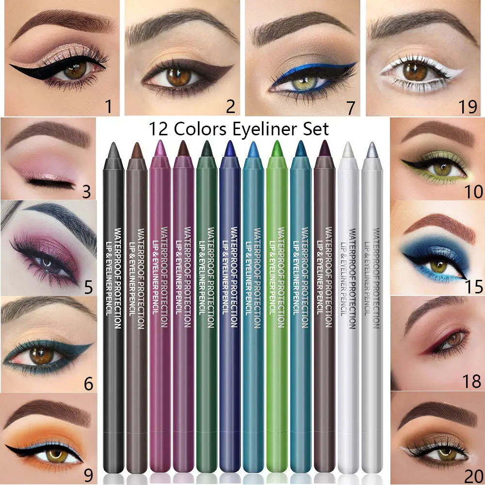 DNM 12 Color Colorful Matte Eyeliner Pen Pencil Texture Long Lasting Waterproof Sweatproof Not Blooming Eyeliner Eye Liner Beauty Makeup