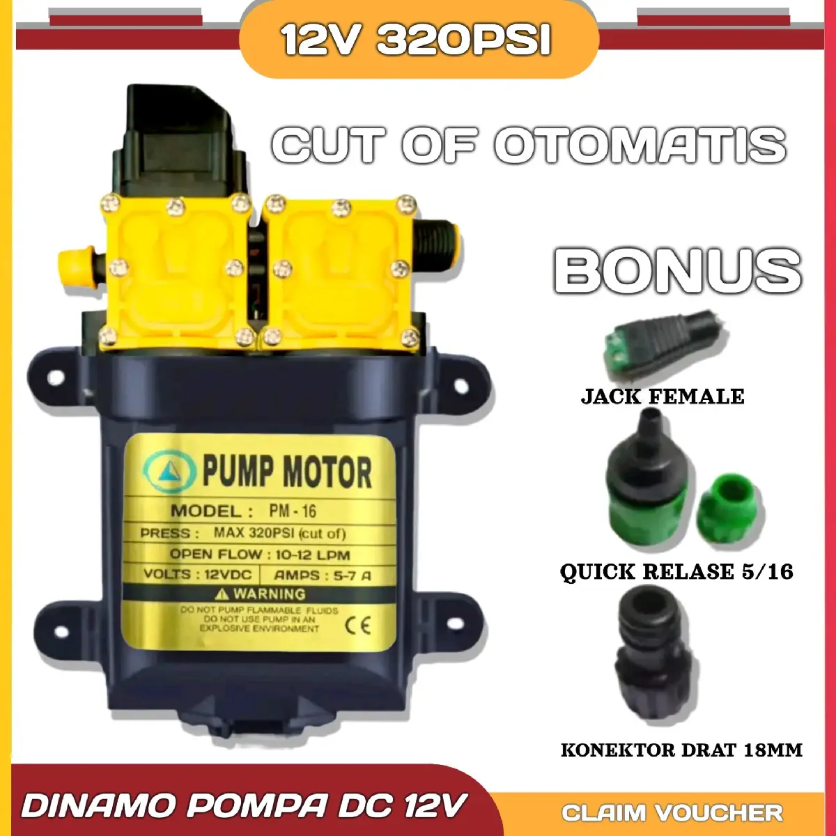 DINAMO POMPA DC 12V 32O PSI / POMPA AIR DC DUAL PUMP HIGH PRESSURE / DINAMO POMPA SPRAYER