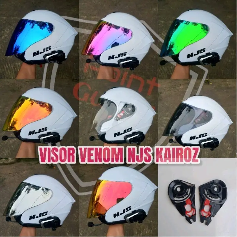 flat visor iridium + rachet pnp NJS kairoz - dudukan kaca venom NJS kairoz - visor flat venom iridium