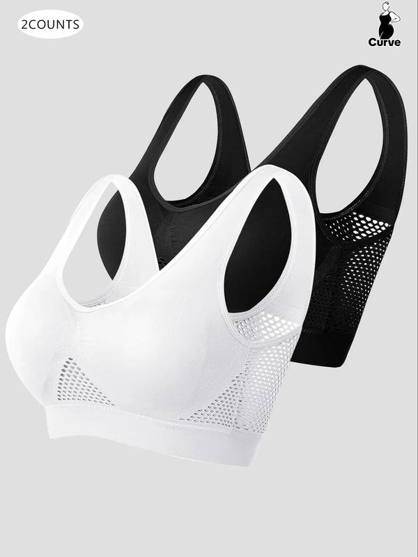 Plus Size Push Up Bra, Women's Breathable Comfortable Wireless Bra for All Seasons, Hollow Out Mesh Plus Size Bra for Women 1