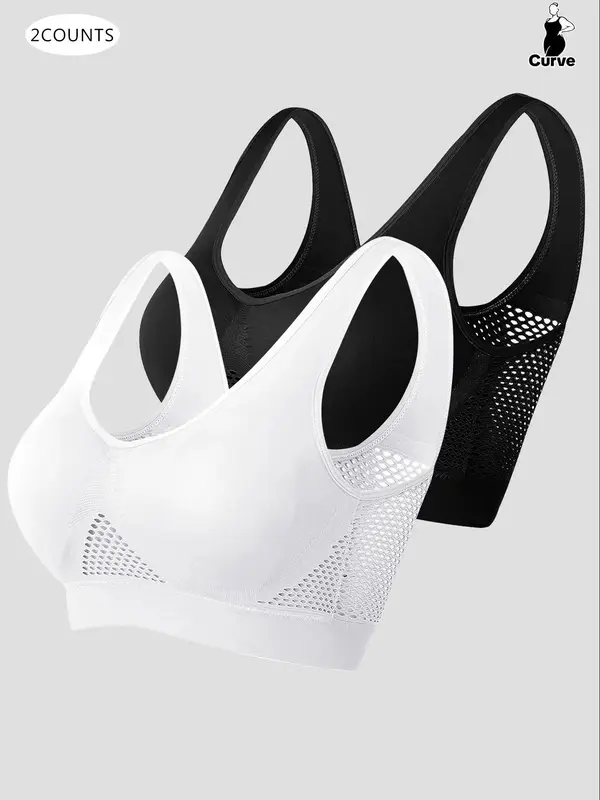 Plus Size Push Up Bra, Women's Breathable Comfortable Wireless Bra for All Seasons, Hollow Out Mesh Plus Size Bra for Women 0