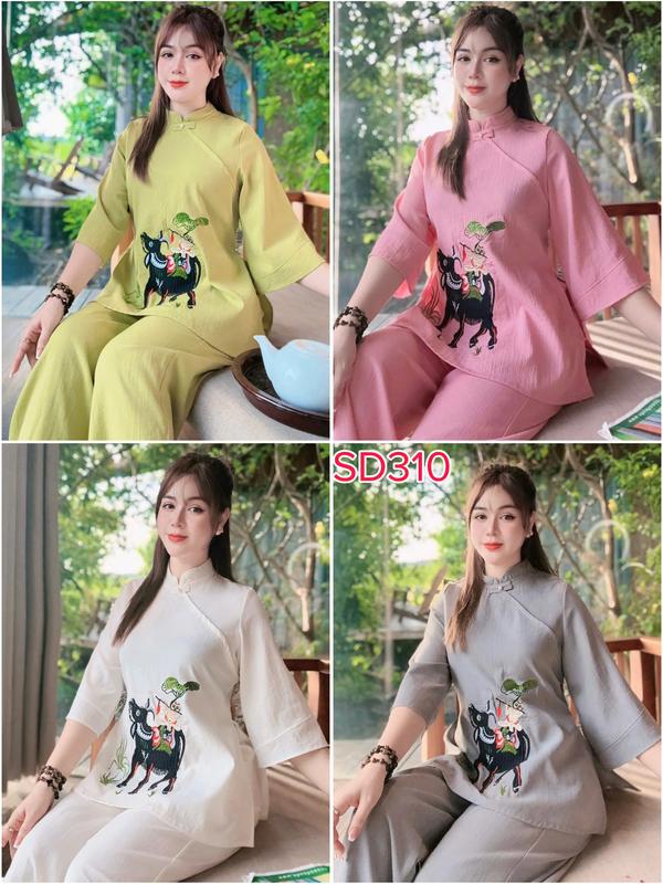 BỘ THÊU TRANH ĐÔNG HỒ (SD310) pháp phục đi lễ , đồ lam đi chùa , đồ bộ bà ba