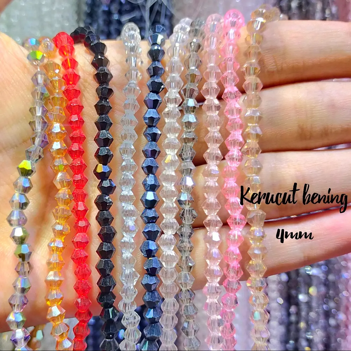 Kristal kerucut DIY//bahan gelang manik 4mm