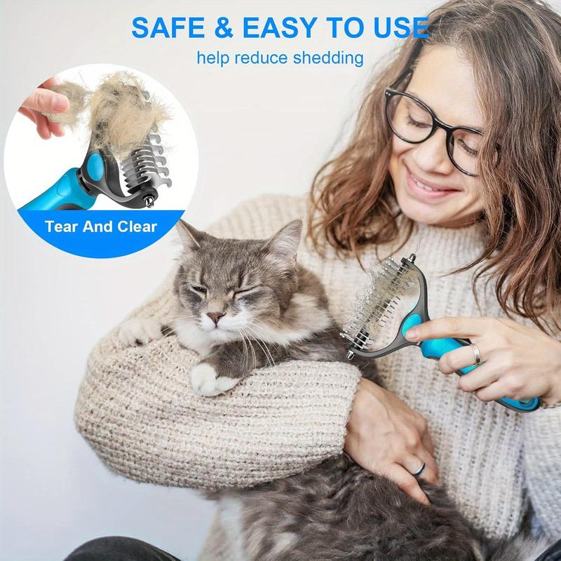 Dụng cụ làm sạch áo khoác dưới cùng hai mặt, thiết kế công thái học, cho chó và mèo, dụng cụ chải lông tơ và rụng lông, tay cầm thoải mái, răng bằng thép không gỉ, nhẹ nhàng trên da, lý tưởng cho giống chó lông dài, QUEEN DIARY 5