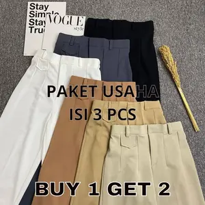 [BUY 1 GET 2] PAKET USAHA ISI 3 PCS Oro Pants Knit Celana Panjang Korean Style / Celana Panjang Highwaist Panjang Hitam Wanita Basic Kulot Rib Melar Karet Bawahan Cewek Dewasa