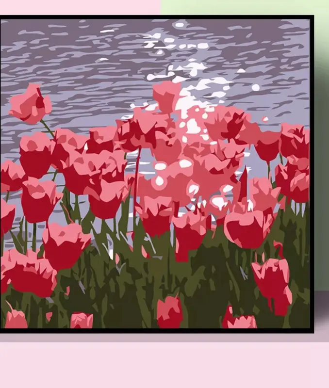 Tranh tô màu theo số hóa- Hoa Tulip tự tô có đủ khung 20x20, 30x30, 30x40, 40x50cm 0