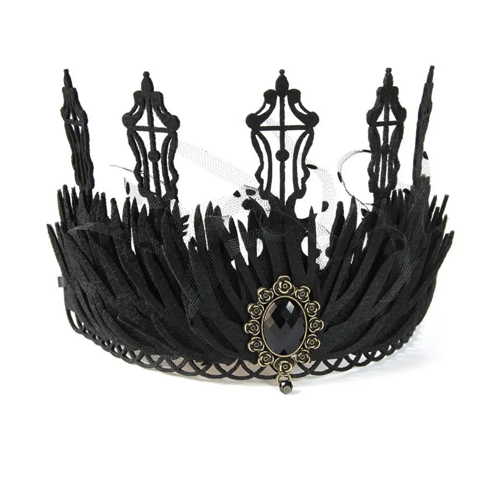 Black Crown for Women Hair Accessories Bridal Crown Costume Party Halloween Felt Queen Crown Gothic Crown Tiara Black Headpiece