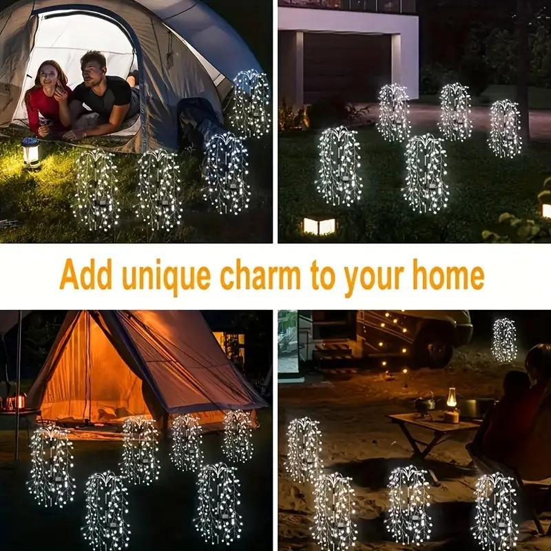 Solar Powered Firecracker Willow Light, 1pc Outdoor Solar Fireworks Light, 8 Modes Flashing Copper Wire Fairy Light for Garden, Pathway, Party, Camping, Christmas, Ramadan 8