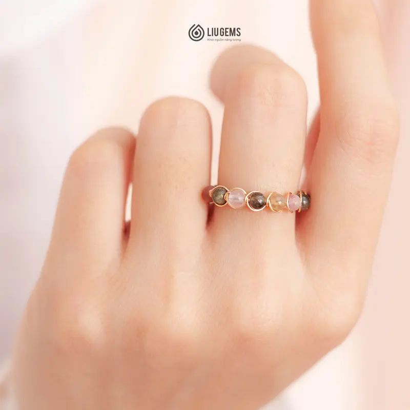 Nhẫn Đính Đá Tourmaline, Labradorite Tự Nhiên Liugems Unisex Đai Hở Đồng Tinh Tế Mang Nhiều Năng Lượng ND01 (Mua một, tặng một hộp đựng trang sức miễn phí) 7
