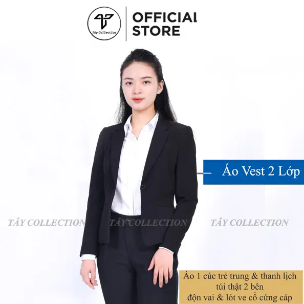 Áo vest công sở nữ 2 lớp cao cấp TÂY COLLECTION, vải mịn đẹp, form chuẩn, mặc tôn dáng và sang trọng