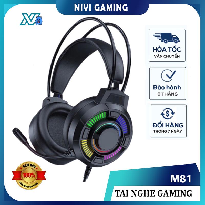 Tai nghe Chụp tai M81 Gaming có Micro nói chuyện, jack cắm 3.5 và USB âm thanh nghe cực đã Dùng cho máy tính bàn PC, Laptop ( Không dùng cho Điện thoại )