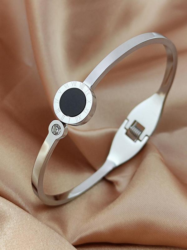 Fashionable Stainless Steel Roman Numerals Decorated Bangle, High Quality and Exquisite Bangle, Casual Versatile Party Accessories for Women 4