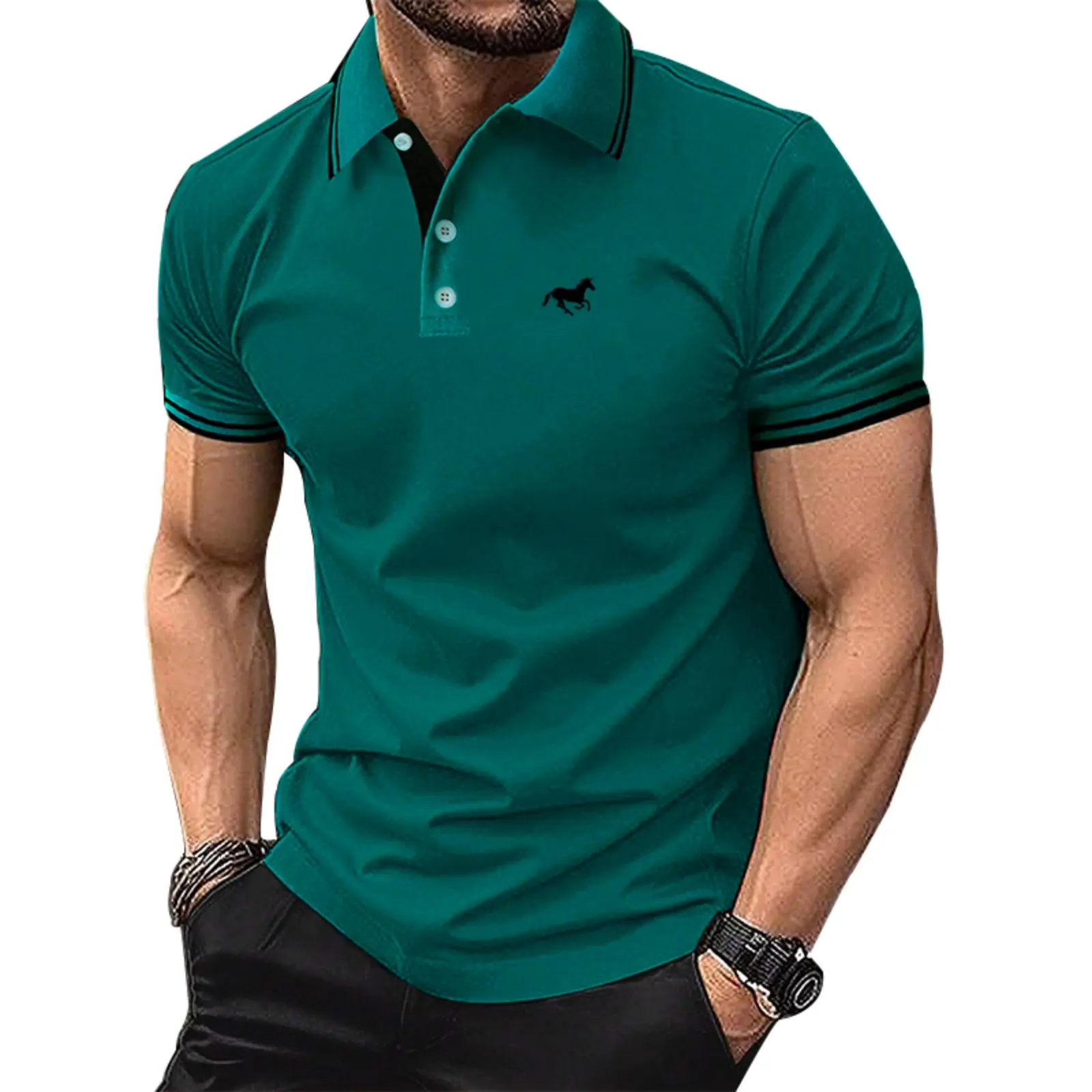 Áo Polo Golf, ngắn Tay Dáng Ôm, Dành Cho Nam Giới, Có Ve Áo Thể Thao, Thích Hợp Cho Trang Phục Thường Ngày Công Sở, Áo Polo Nam