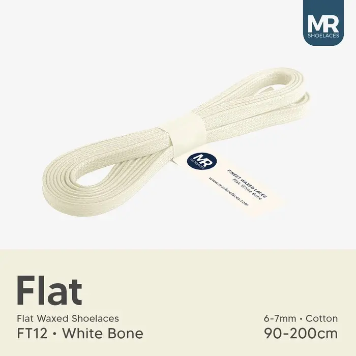 MR Shoelaces FT12 White Bone Tali Sepatu Pipih Gepeng Flat 6-7mm 80cm 90cm 100cm 120cm 130cm 140cm 150cm 180cm 200cm untuk Sepatu Sneakers