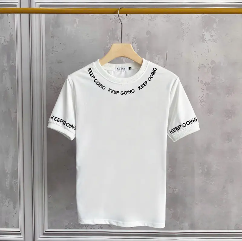 Áo thun nam Unisex cổ tròn thêu chữ vòng cổ,viền tay phối bo cổ phong cách trẻ trung Menswear Tre vl 1