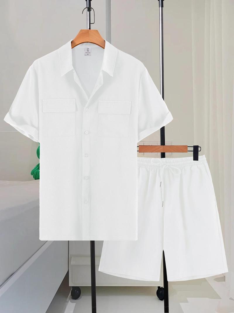 Product Introduction of Two-Piece Set Men's Solid Short Sleeve Top & Shorts, Casual Comfy Round Neck Shirt & Shorts for Summer, Men's Clothes for Daily Wear 7