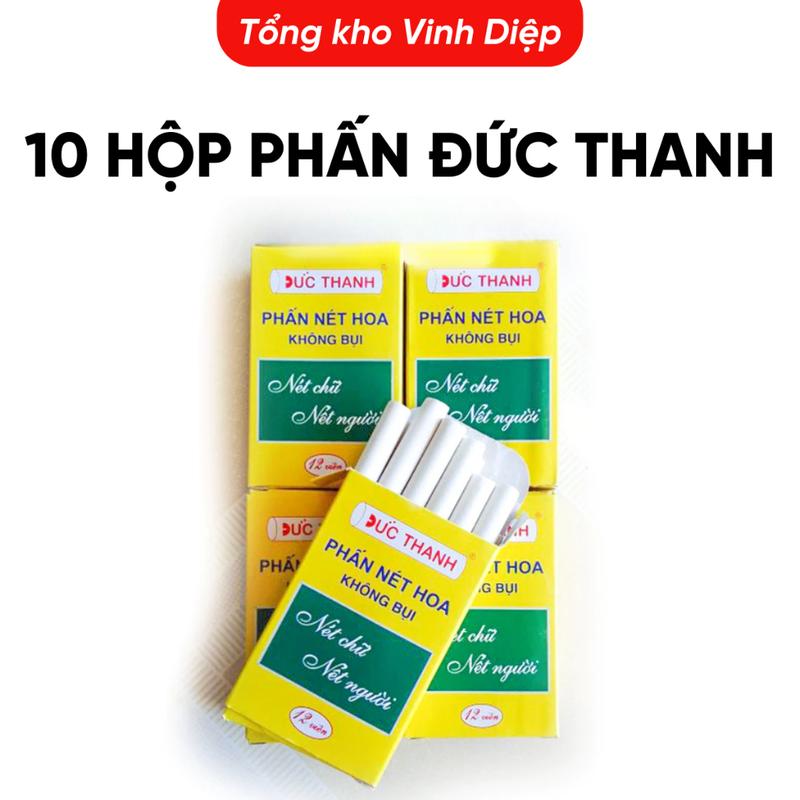 Sỉ 1 lốc 10 Hộp Phấn vỏ vàng viên nhỏ Đức Thanh phấn trắng viết bảng phấn không bụi phấn màu phấn 3 màu Đức Thanh