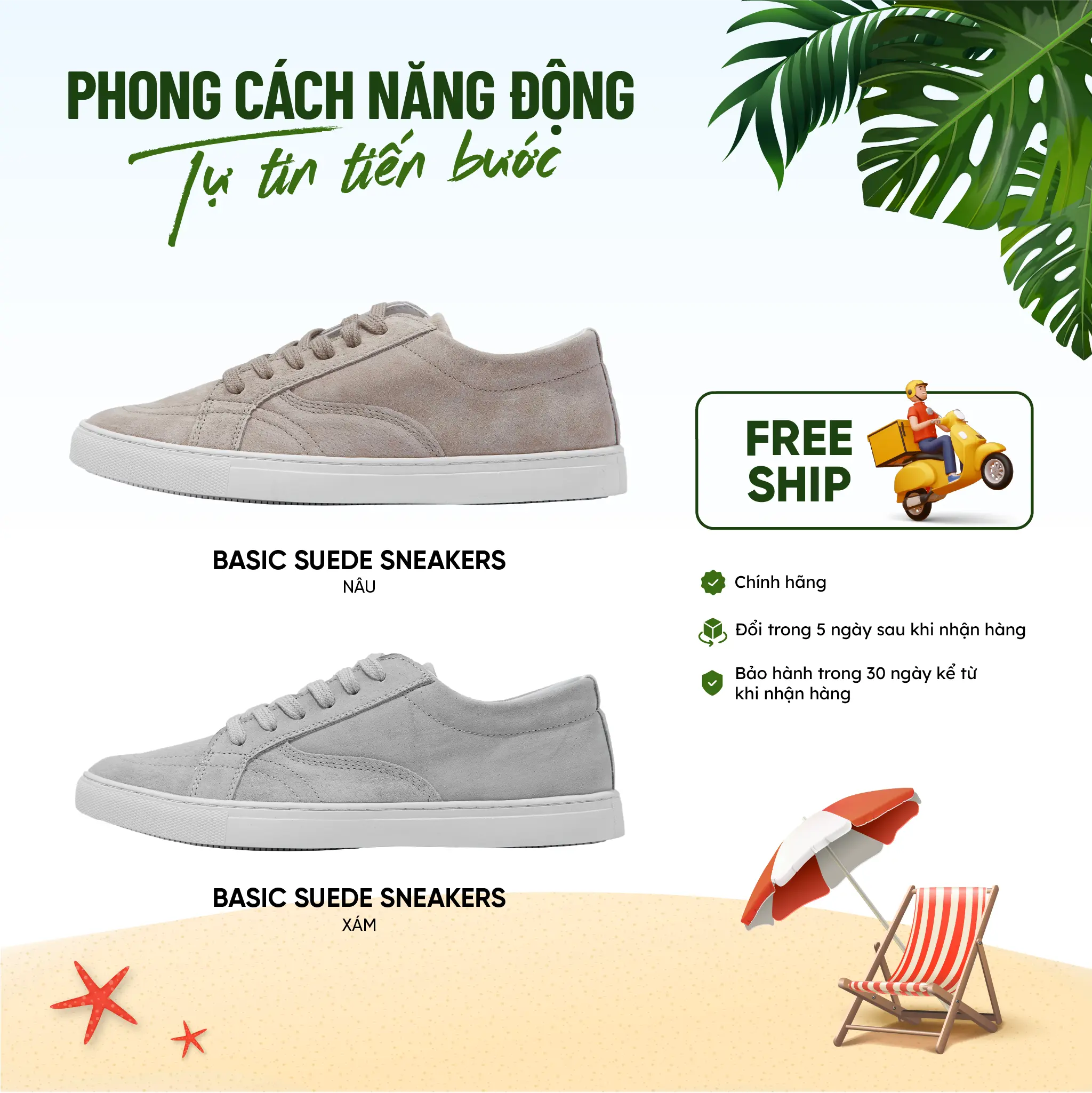 Giày thể thao Bentoni Basic Suede Sneaker - 2 màu Xám và Nâu -  chất liệu da lộn với lót làm từ cao su non êm nhẹ
