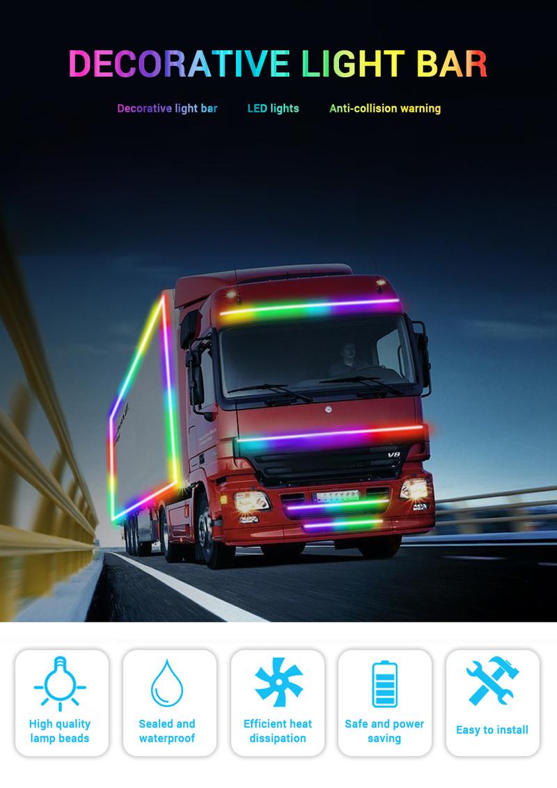 Product Introduction of MOMO Atmosphere Lamp 24V Strobe Running Streamer Strip For Car Van Truck Decoration Dynamic Colorful Led Light 15