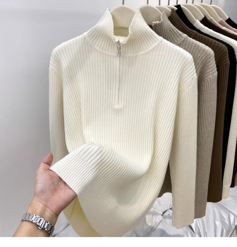 Product Introduction of 200 Wearable plus Size Polo Top Women's Autumn and Winter Half-High Collar Half-Open Zipper Sweater Loose Slimming Sweater Fashion 27