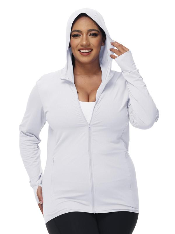 Women's Plus Size Solid Thumb Hole Design Zip Up Sports Jacket, Casual Long Sleeve Outerwear for Outdoor Workout Running, Pickleball Clothes, Tennis Outfits, Ladies Sportswear for All Seasons 6