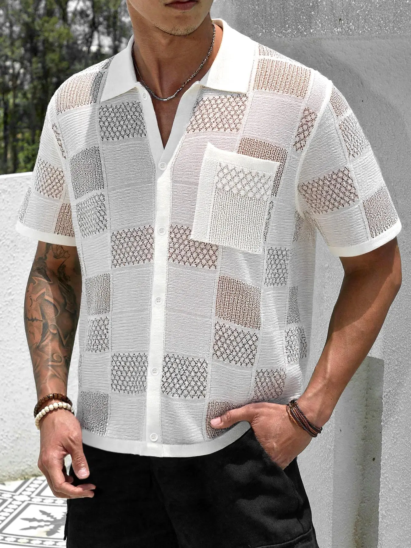 Men's Solid Color Short Sleeve Cardigan, Regular Fit Casual Breathable Comfortable Knitwear for Summer, Fashion Men's Knit Clothing for Daily Wear