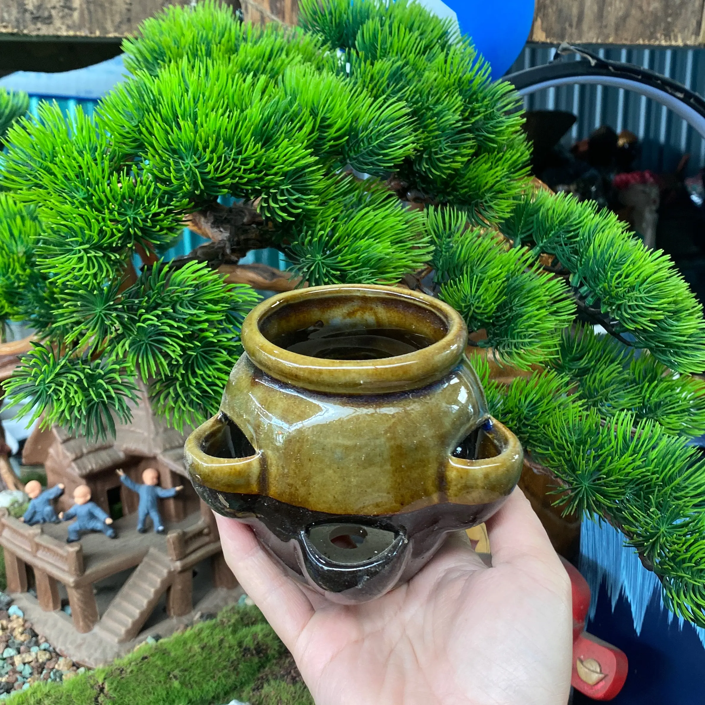 Chậu men túi hoả biến cao 10cm Miệng chậu 7cm(màu ngẫu nhiên)
