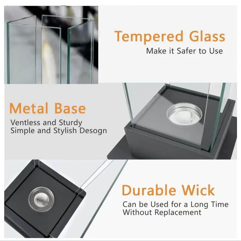 Square Glass Fire Pit, Desktop Alcohol Fireplace, Indoor & Outdoor Camping Party Atmosphere Heater, Home Decor Supplies 3