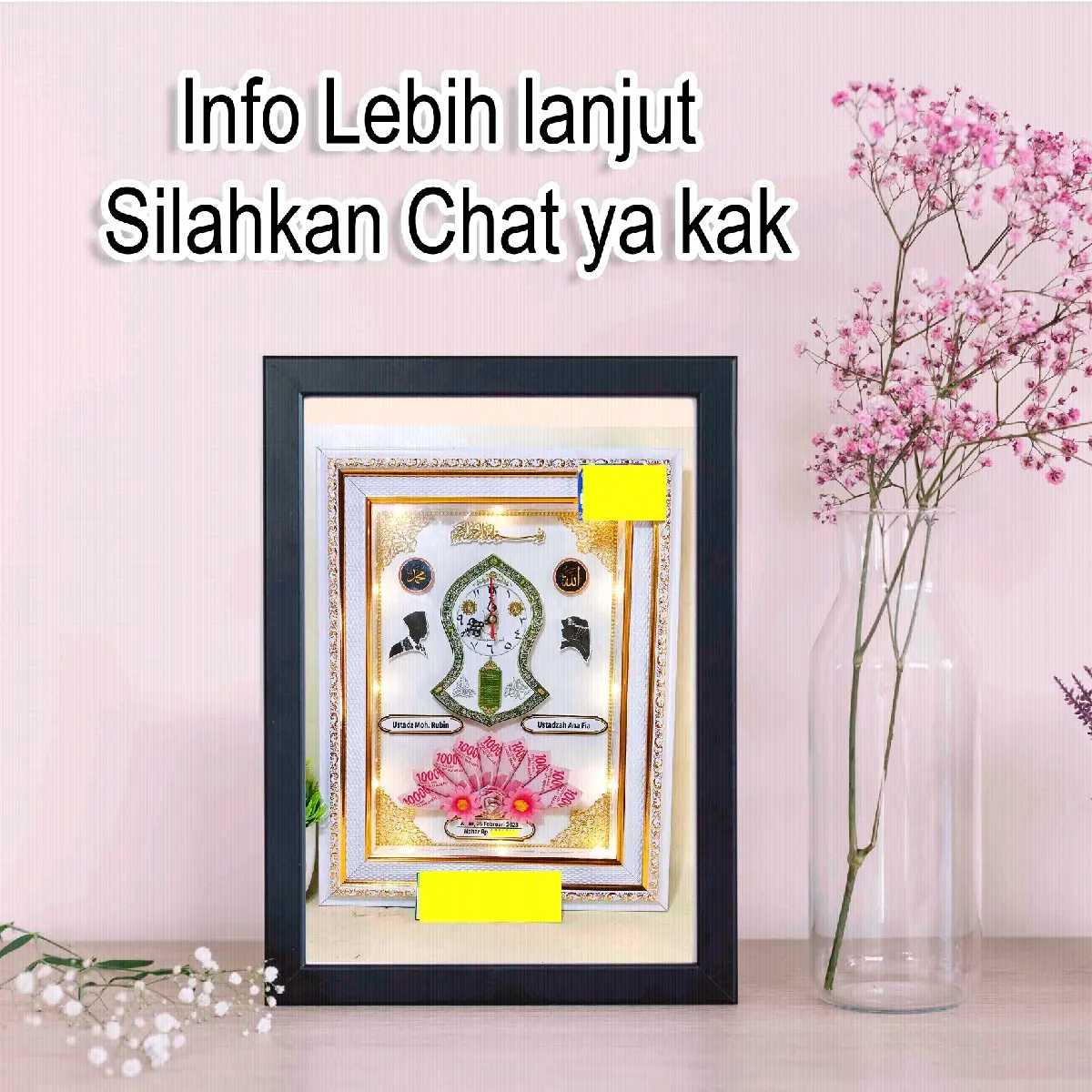 Bingkai Foto 3D/ Bingkai Pernikahan Terompah Islami Sudah Dihias Modern Dipasang di Dinding