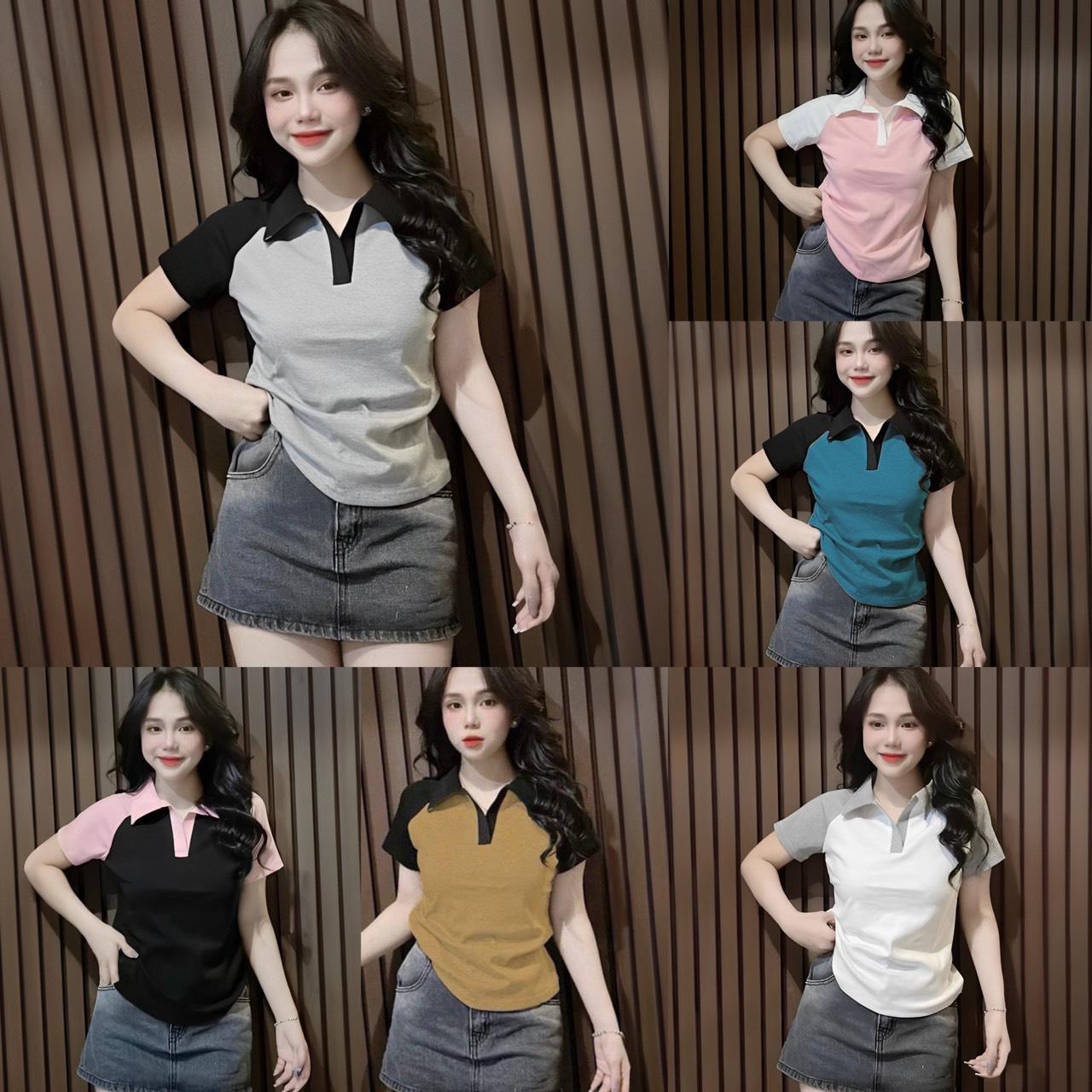 Áo Thun Polo Tay Phối Vải Thun Tăm 45- 90Kg Bigsize Dễ Thương Top Nữ Women - B.1332