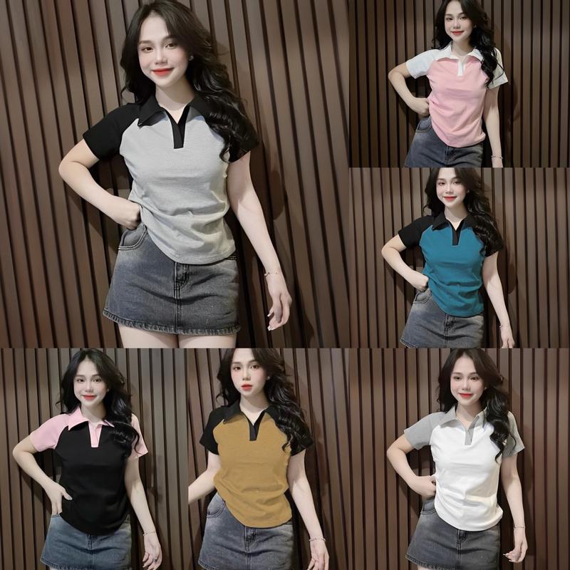 Áo Thun Polo Tay Phối Vải Thun Tăm 45- 90Kg Bigsize Dễ Thương Top Nữ Women - B.1332