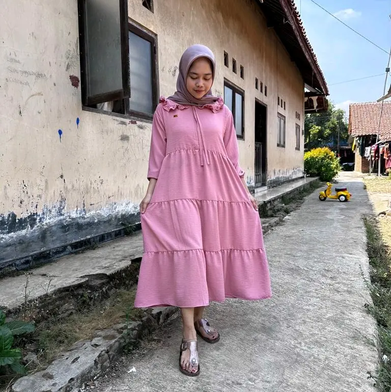 Gamis Midi Dress Rempel Ruffle Susun Crinkle Airflow Premium Muslim Wanita Nyaman Panjang Balon Variasi Remaja Motif Kondangan Gaun Lebaran 5