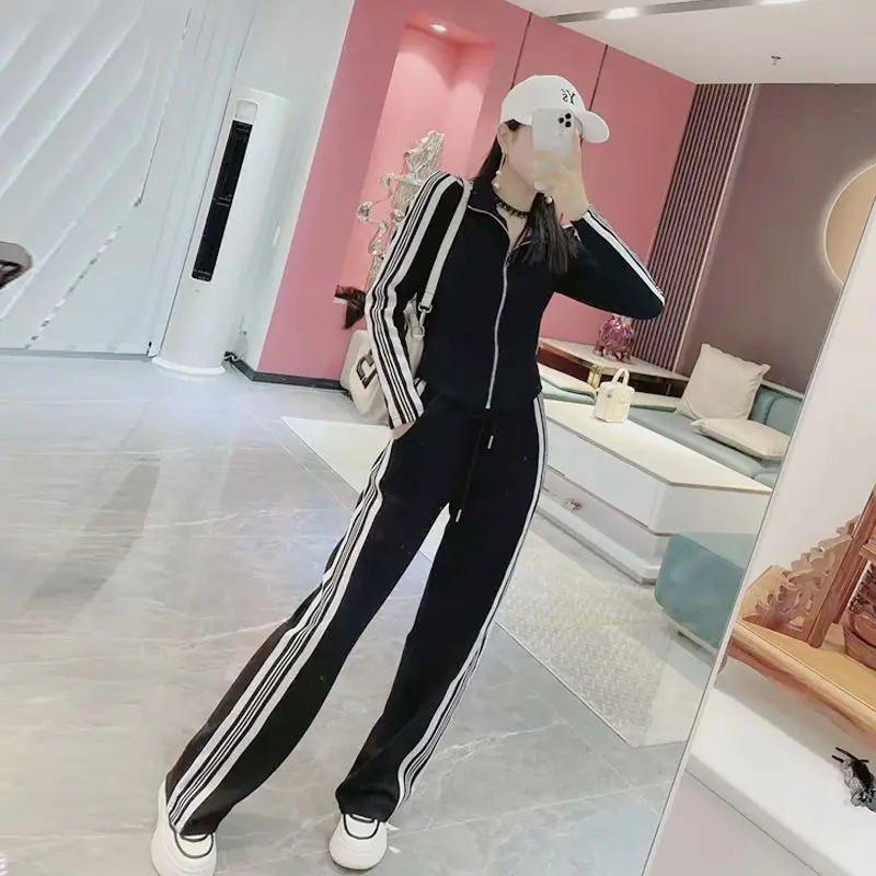Bộ Đồ Quần Ống Rộng, Cao Cấp, Đầu Thu, Quần Áo Thể Thao Ngắn Mùa Xuân Và Mùa Thu, Áo Có Khóa Kéo, Quần Ống Rộng, Bộ Đồ Hai Mảnh Trông Trẻ Trung, 2025 Nữ Top